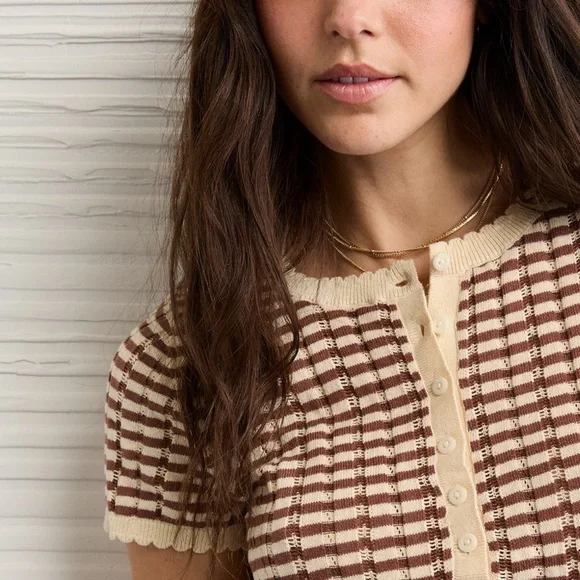 AE Henley Pointelle Sweater T-Shirt - Picture 8 of 8